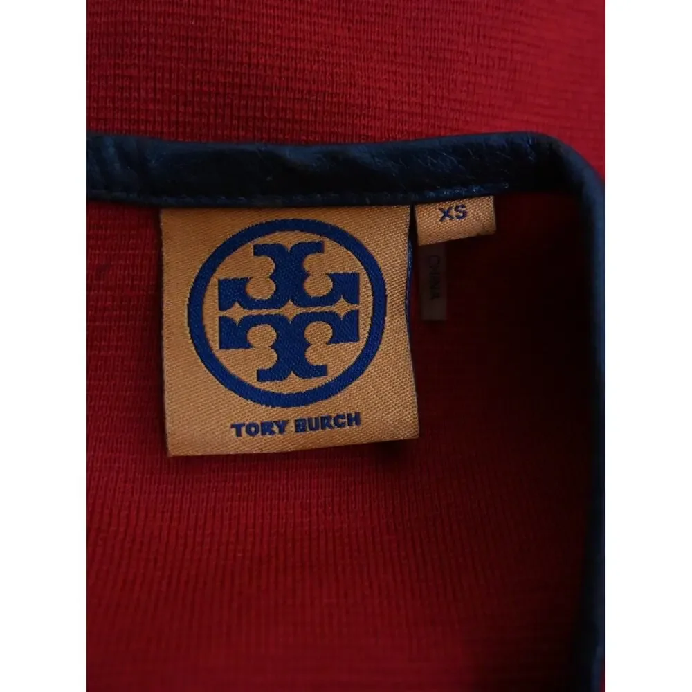 Tory Burch Womens XS Red Wool Blend Sheath Dress with Leather Trim